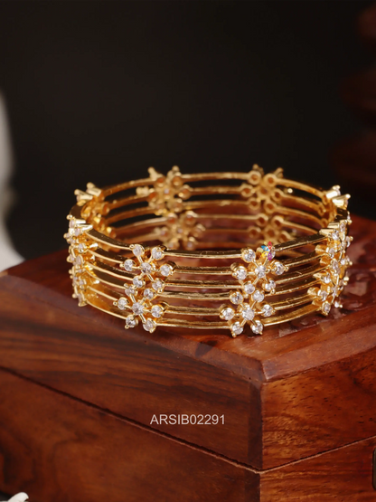 AD White Stone Flower Design Bangles