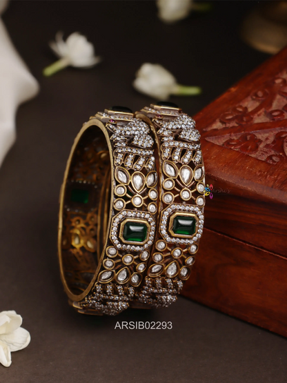 Emerald and Kundan Stone Kada Bangles