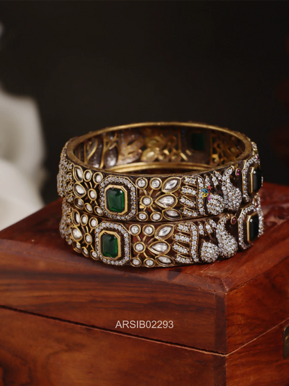 Emerald and Kundan Stone Kada Bangles