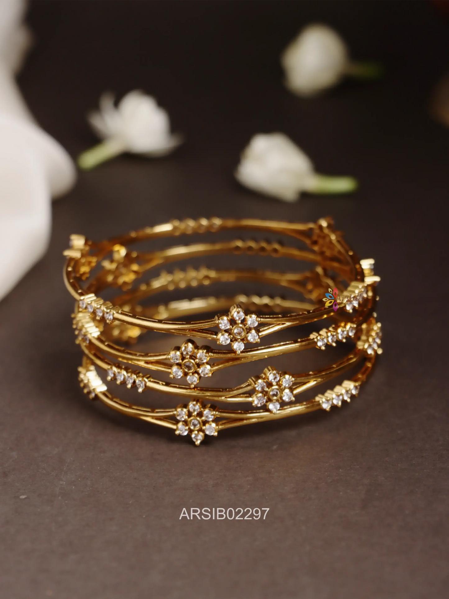 Flower Design AD Stone Bangles
