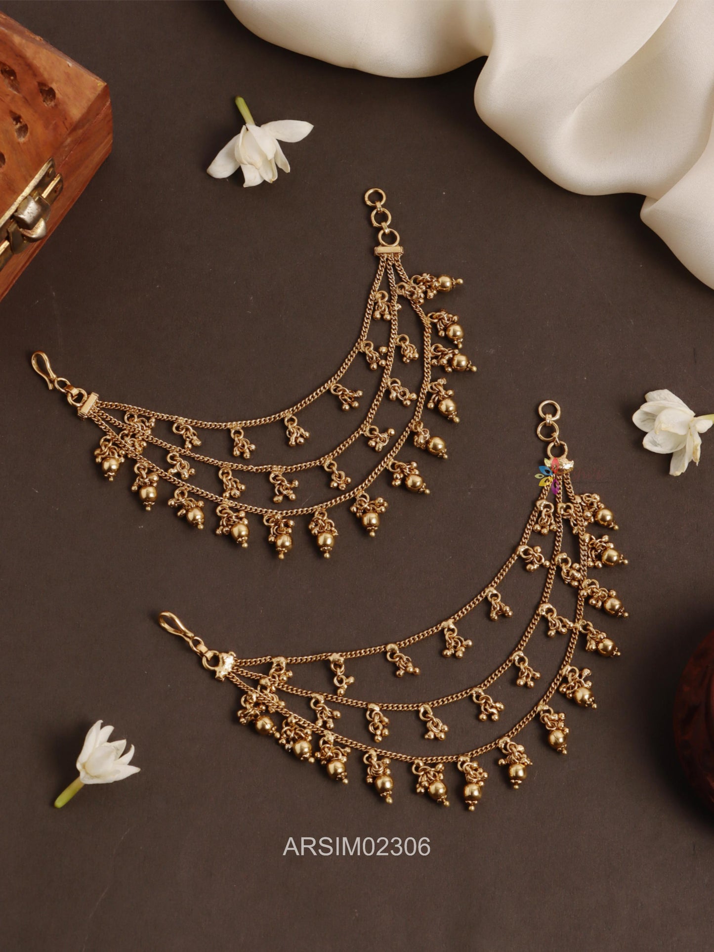 Three Layer Gold Bead Earchains