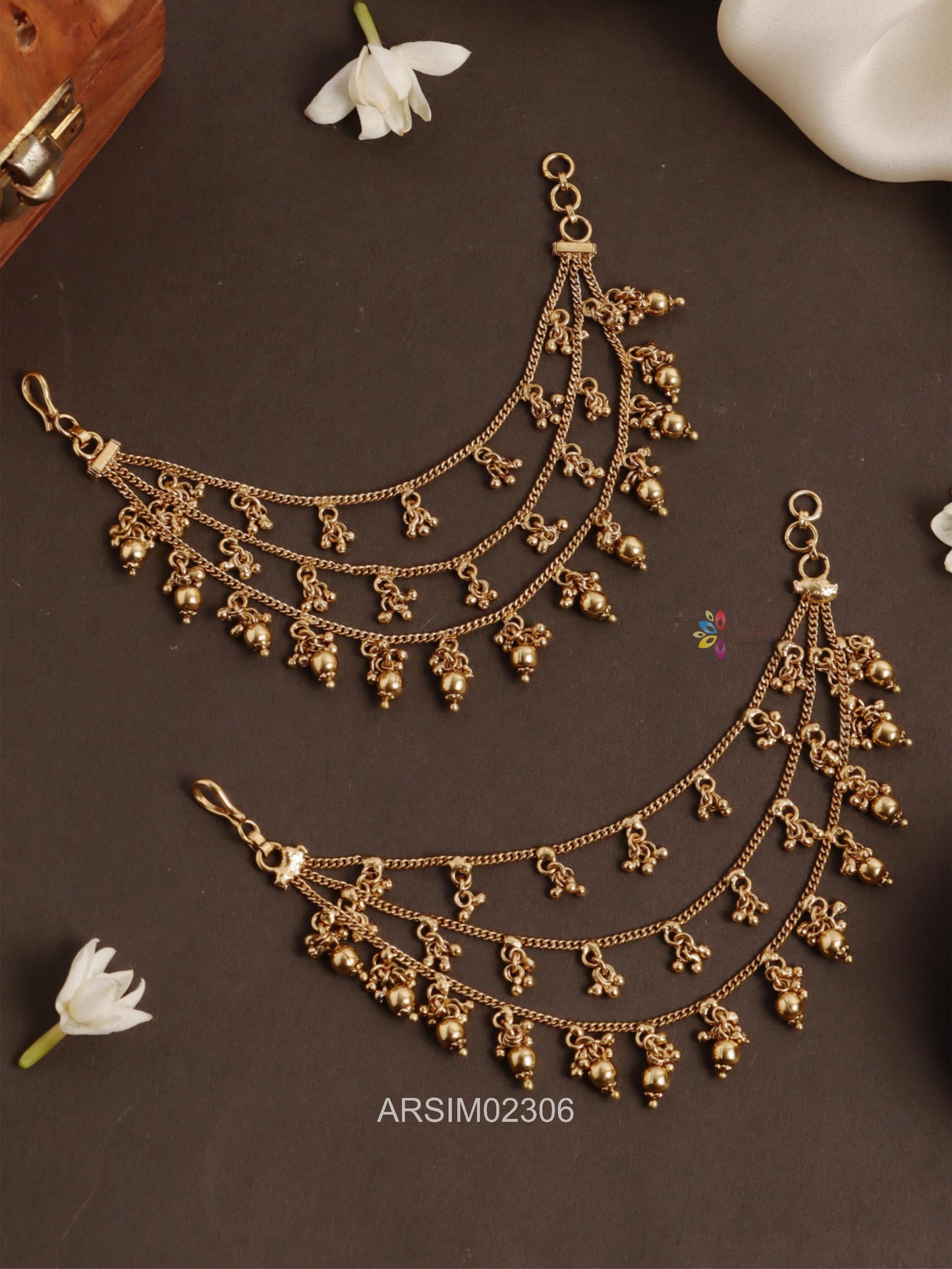 Three Layer Gold Bead Earchains