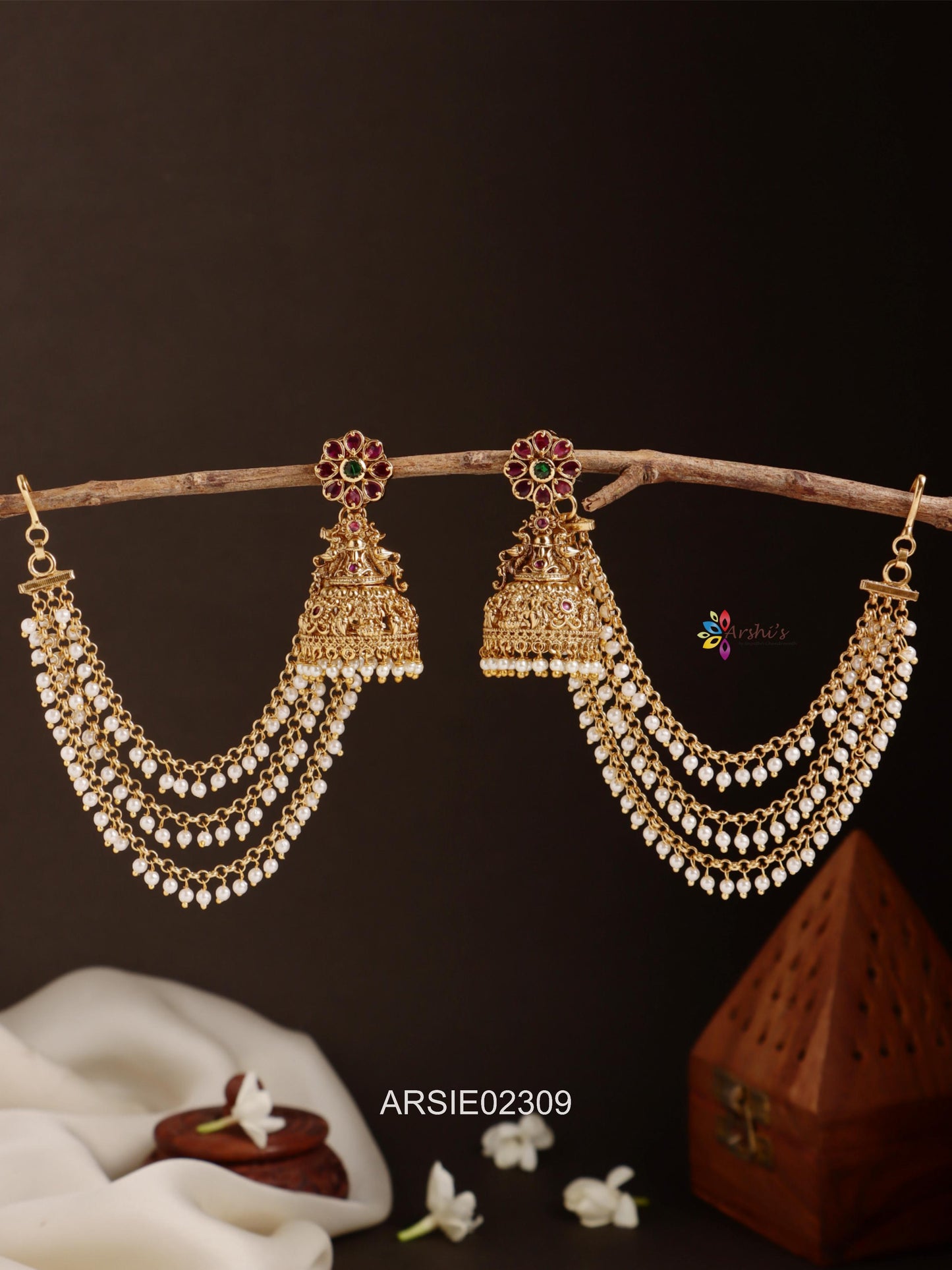 Dual Peacock Jhumka with Pearl Earchains