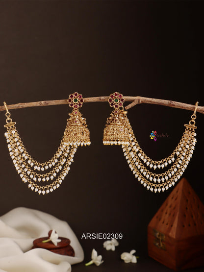 Dual Peacock Jhumka with Pearl Earchains