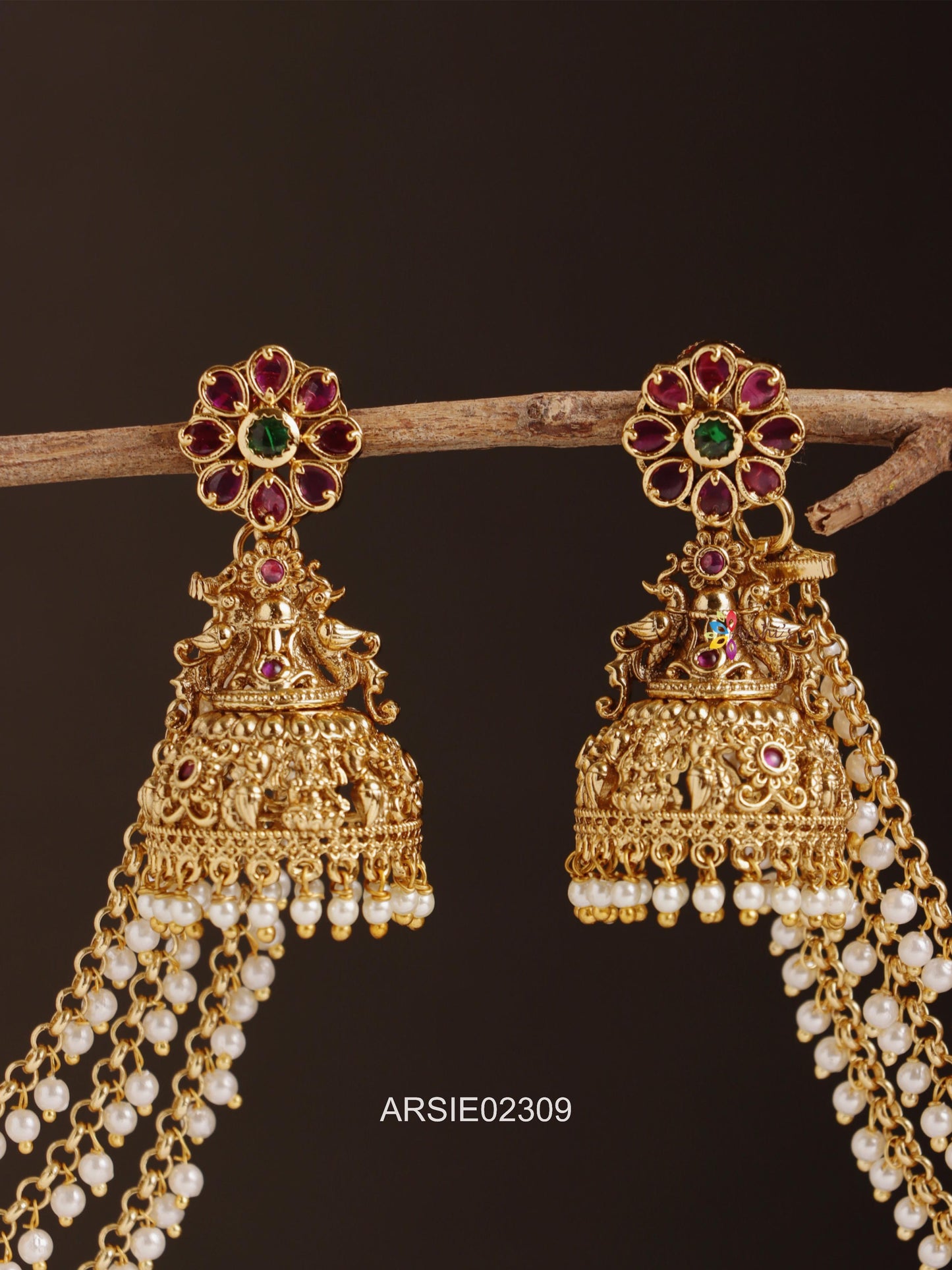 Dual Peacock Jhumka with Pearl Earchains