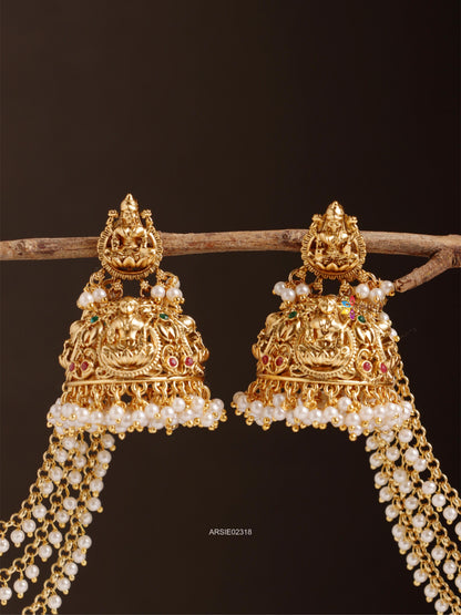 Bridal Temple Jhumka with Pearl Earchains