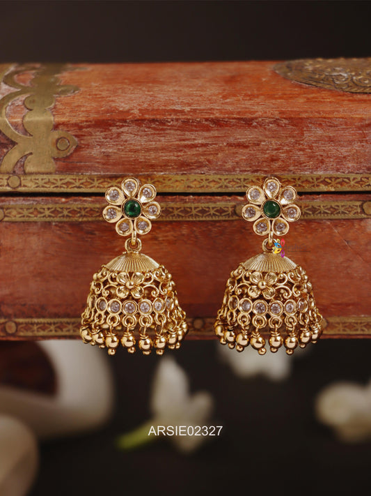 Flower Design Stone Jhumka