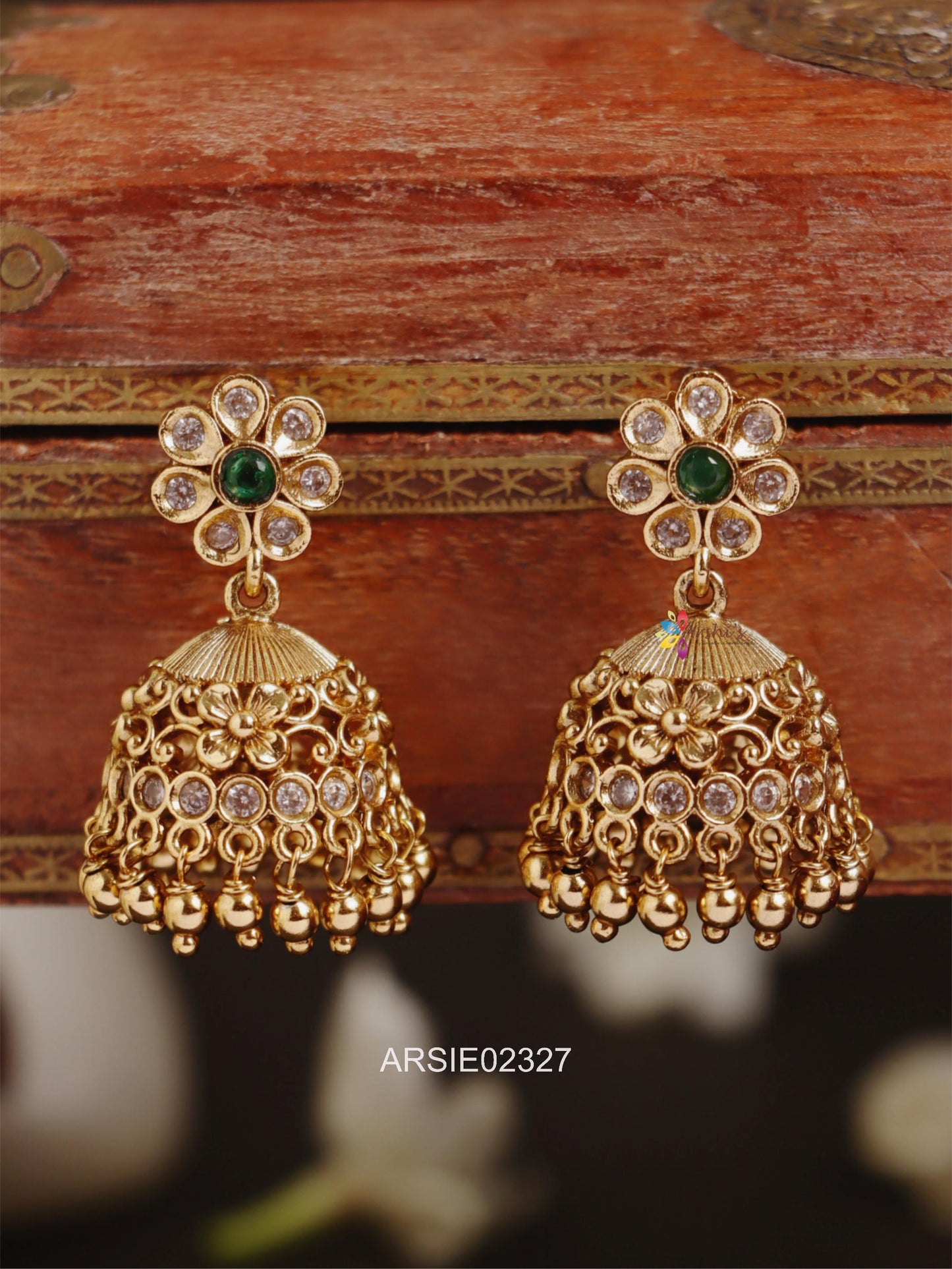 Flower Design Stone Jhumka