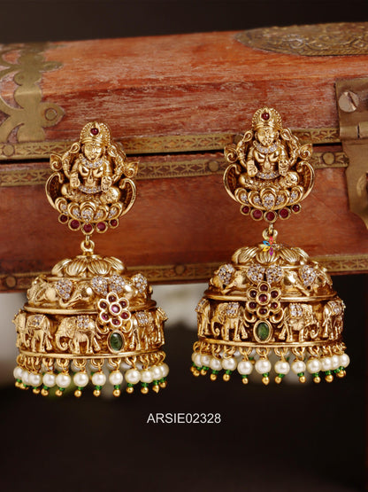 Lakshmi and Elephant Design Jhumka