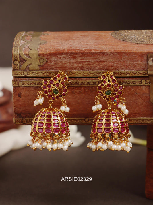 Peacock Kemp Stone Jhumka