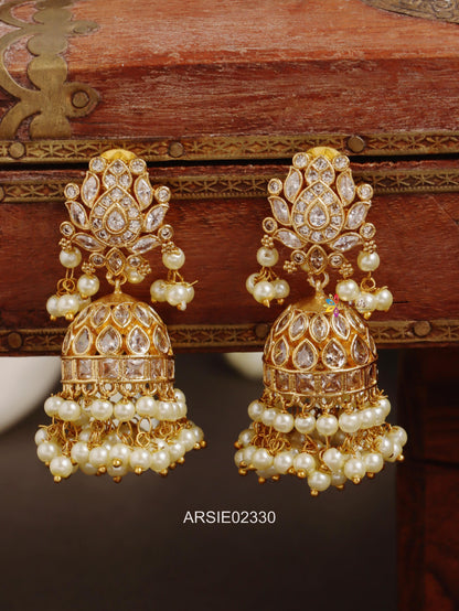 Lotus Design White Stone Jhumka
