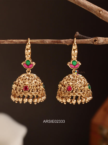 Red and Green Stone Hook Jhumka