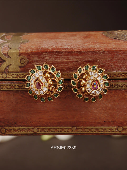 Mango Green and White Stone Earstuds