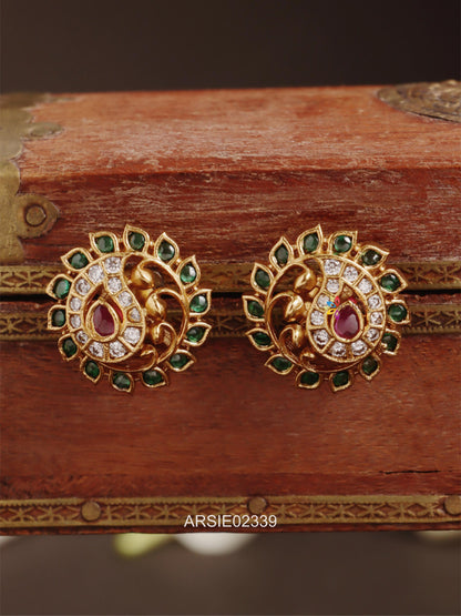 Mango Green and White Stone Earstuds