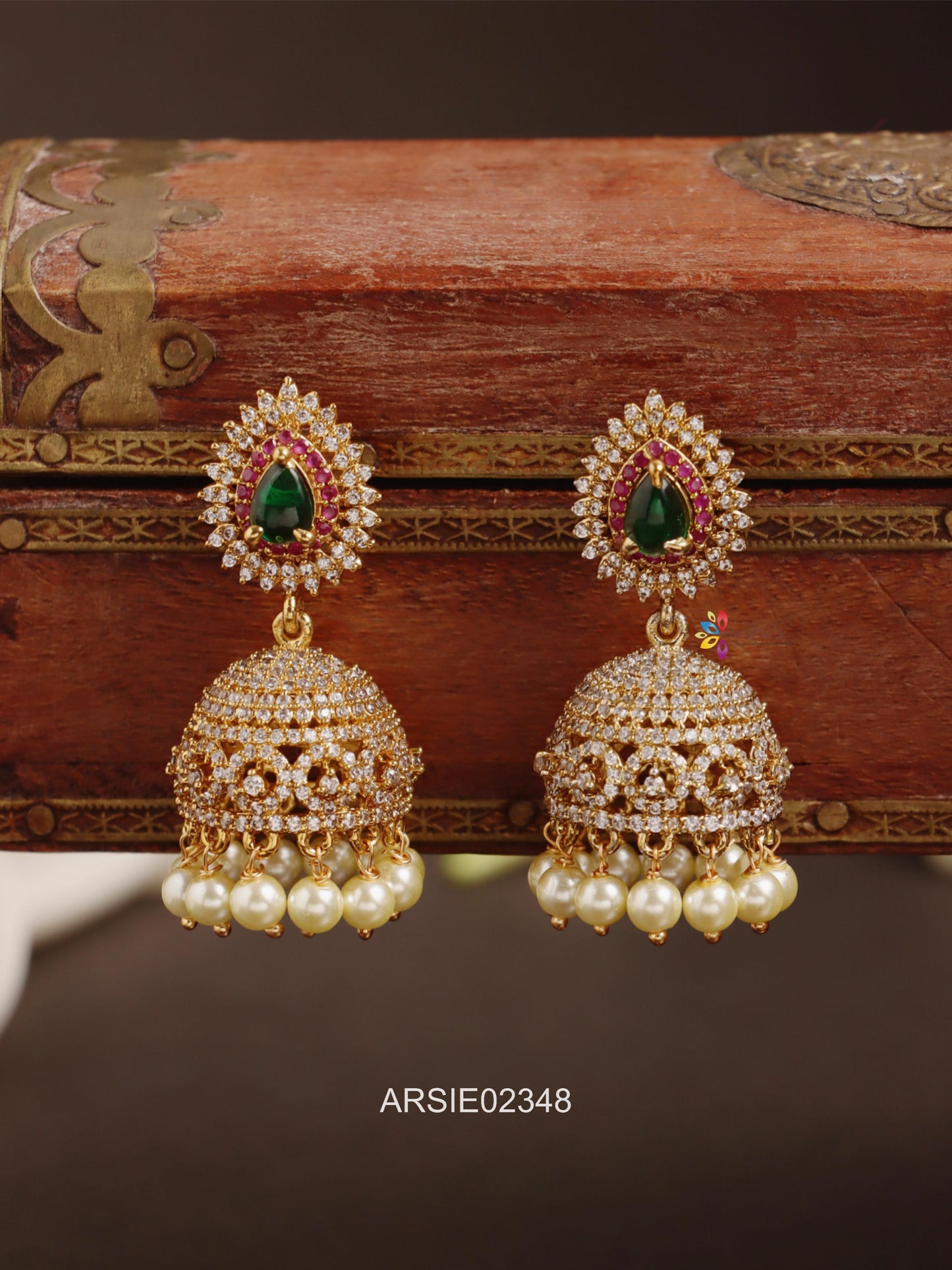 Emerald and White Stone Jhumka
