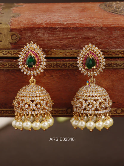 Emerald and White Stone Jhumka