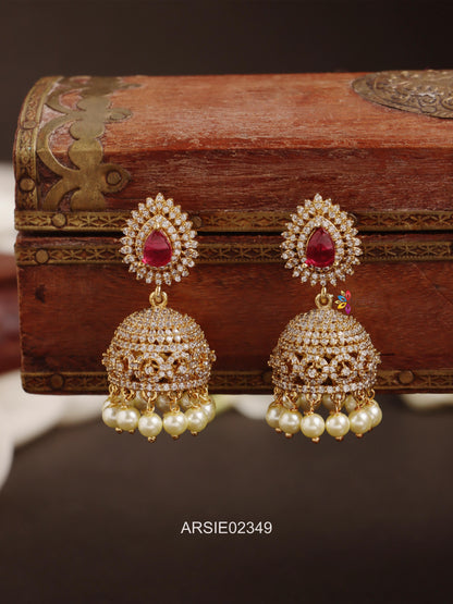 Ruby and White Stone Jhumka