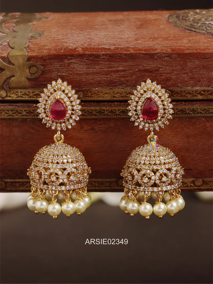 Ruby and White Stone Jhumka