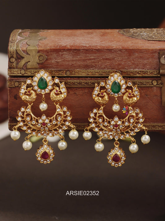 Dual Peacock Stone Chandbali Earrings