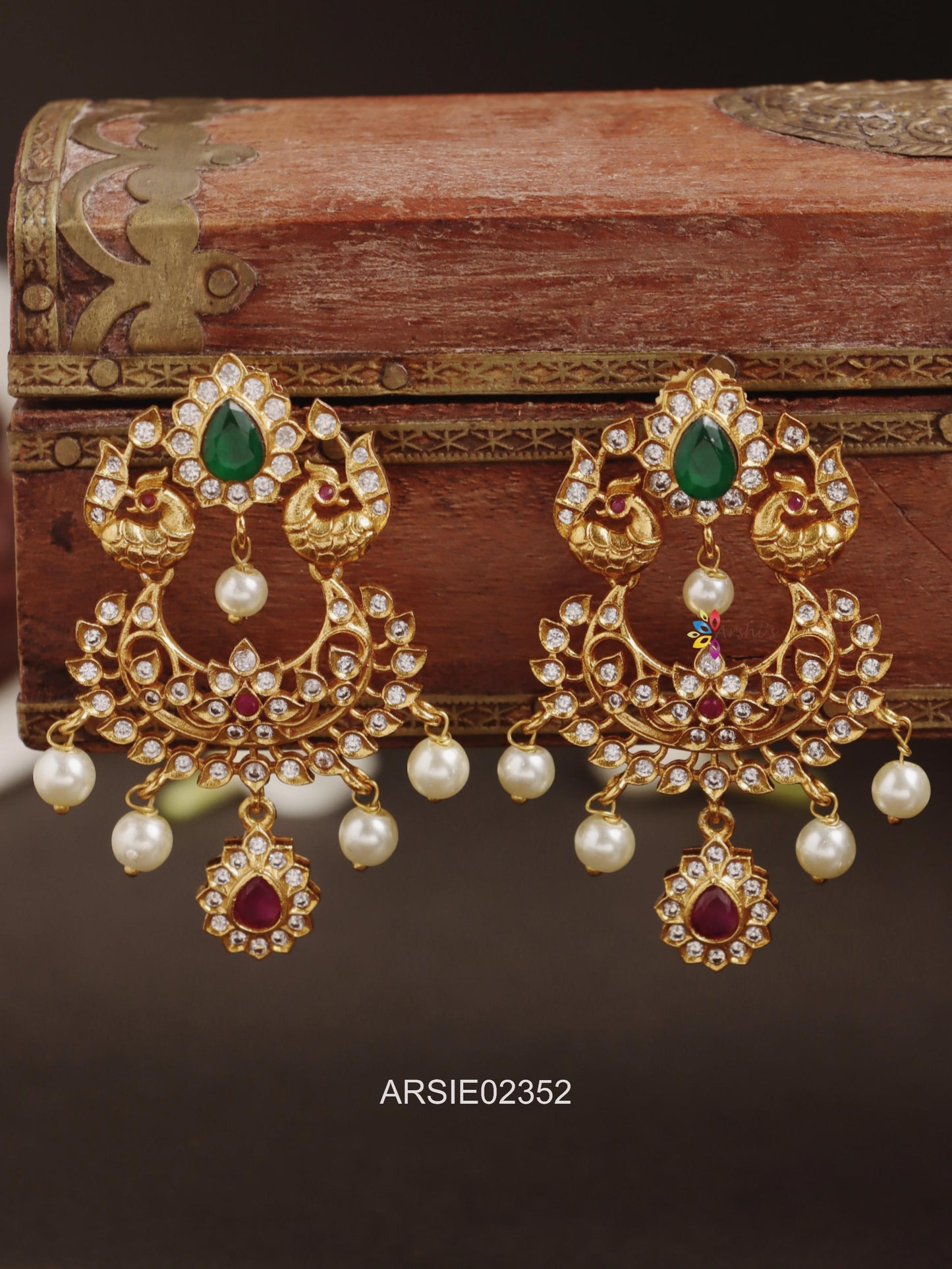 Dual Peacock Stone Chandbali Earrings