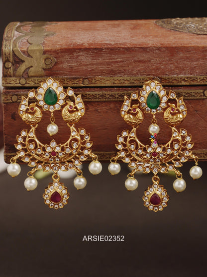 Dual Peacock Stone Chandbali Earrings