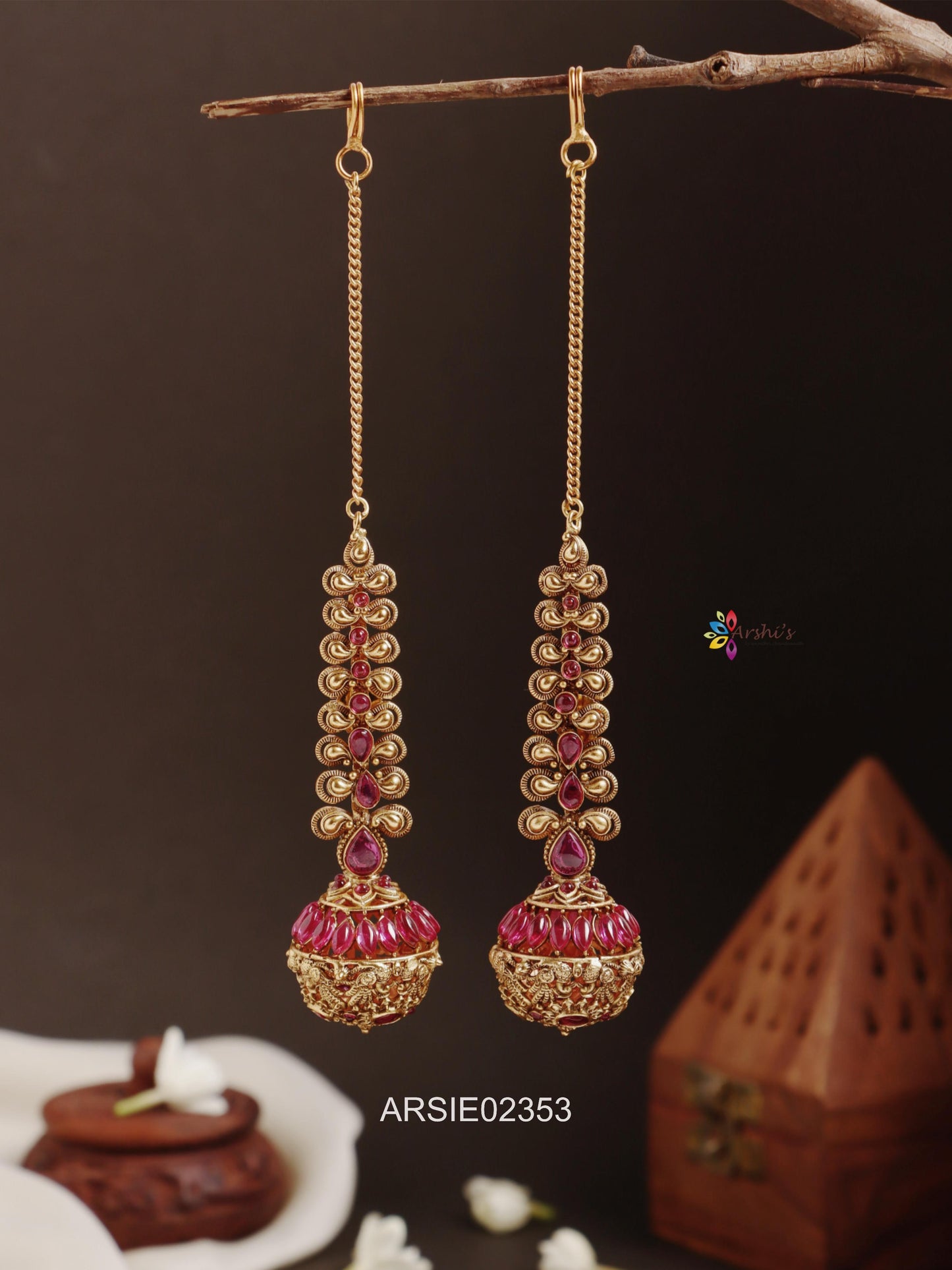 Kemp Stone Ball Jhumka with Earchains