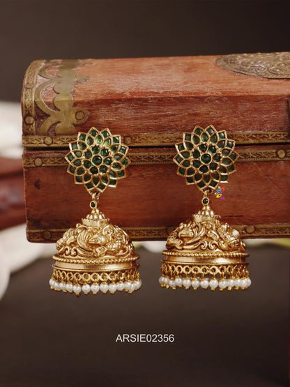 Green Stone Pearl Drop Jhumka