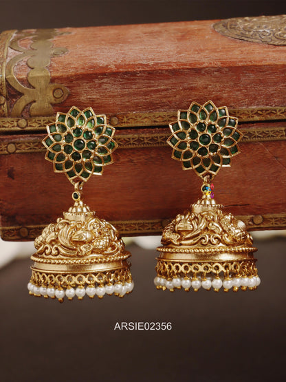 Green Stone Pearl Drop Jhumka