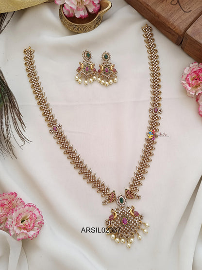 AD and Kemp Emerald Stone Peacock Pendant Haram