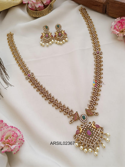 AD and Kemp Emerald Stone Peacock Pendant Haram