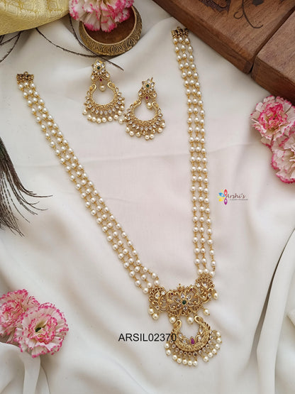Three Layer Pearl Haram with Chandbali Pendant