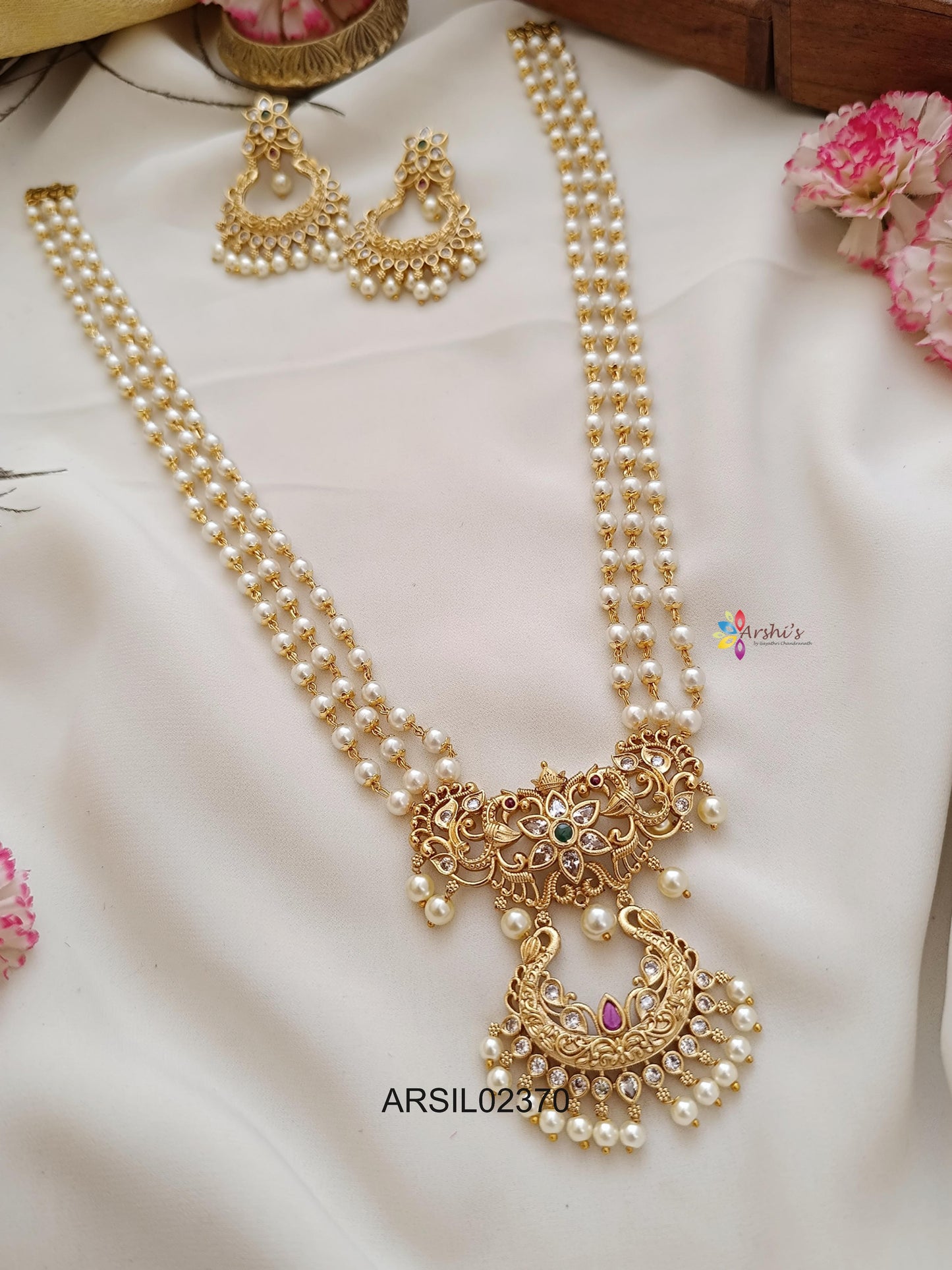 Three Layer Pearl Haram with Chandbali Pendant