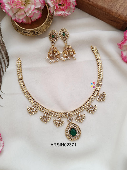 AD White Stone with Emerald Pendant Necklace