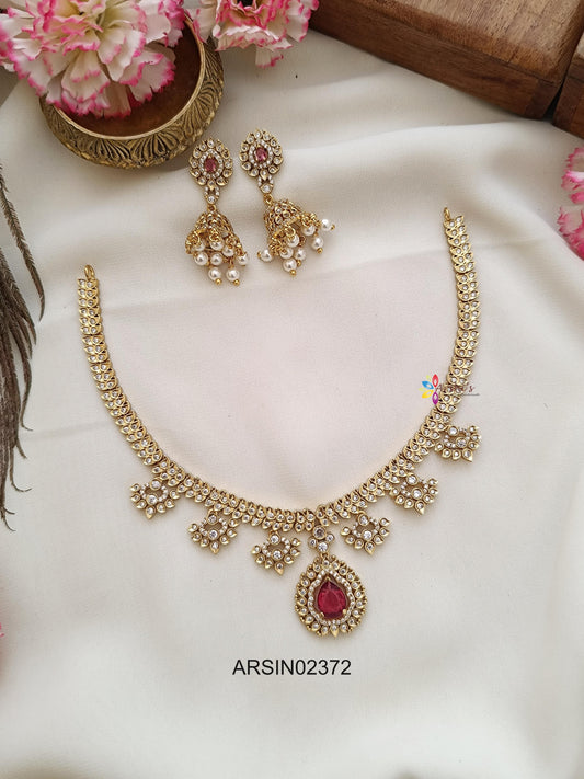 AD White Stone with Ruby Pendant Necklace