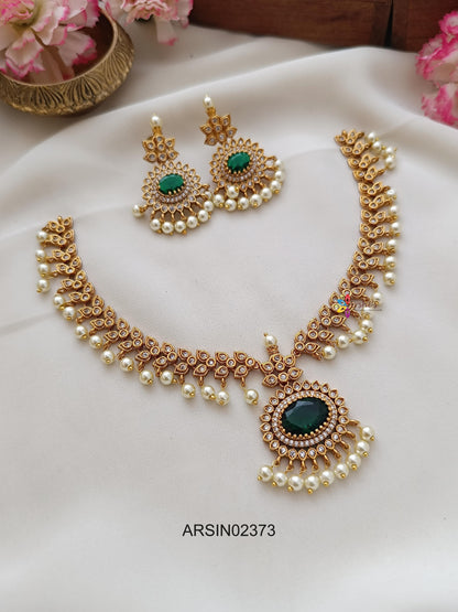 AD Stone Pearl Drop Emerald Necklace