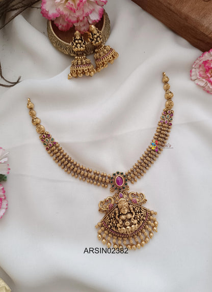 Antique Ruby and Green Lakshmi Pendant Necklace