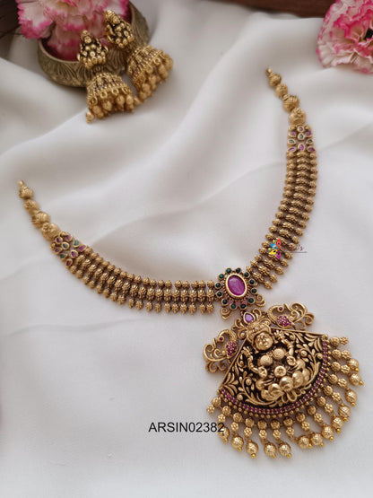 Antique Ruby and Green Lakshmi Pendant Necklace