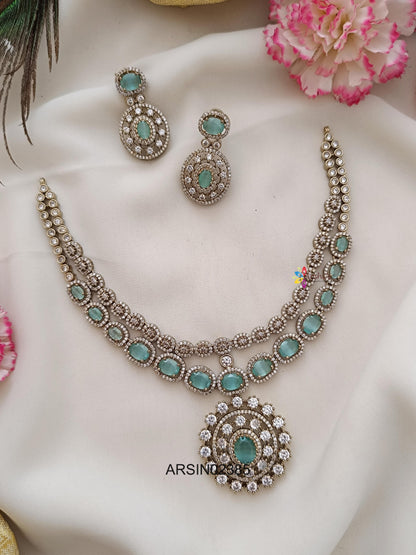 Fancy Rodium Polish Pale Green Stone Necklace