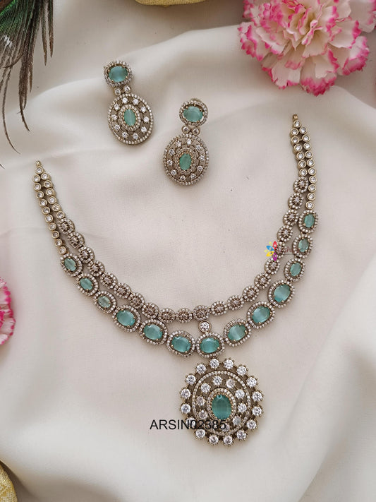 Fancy Rodium Polish Pale Green Stone Necklace