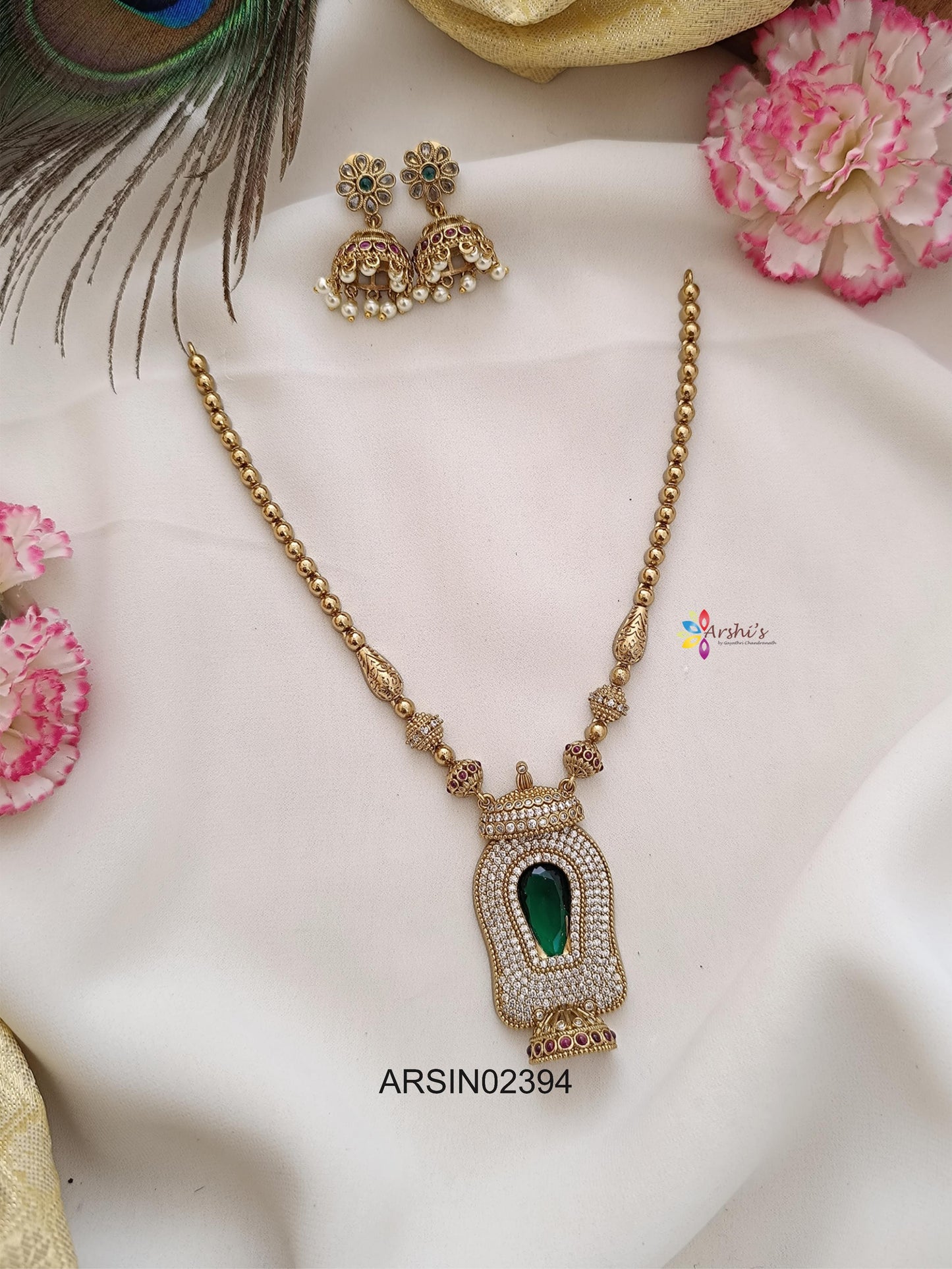 Emerald and White Stone Pendant Necklace