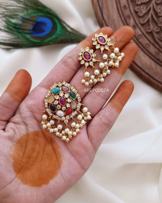 Trendy navarathna pendant set