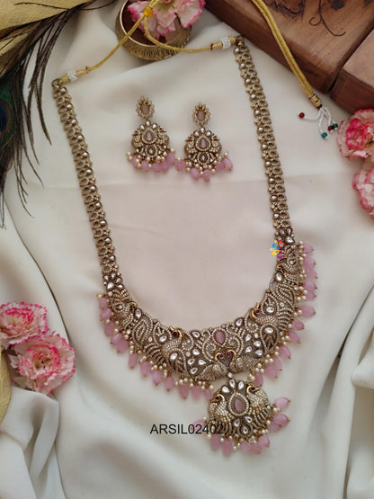 Mango and Peacock AD Stone Pink Bead Long Haram