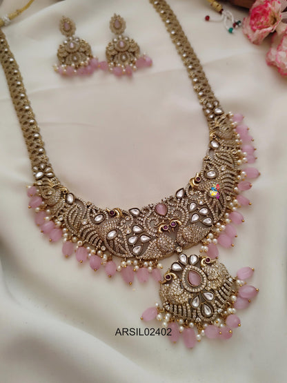 Mango and Peacock AD Stone Pink Bead Long Haram