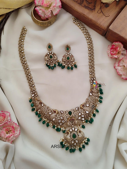 Mango and Peacock AD Stone Green Bead Long Haram