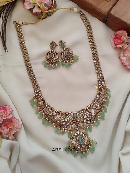 Mango and Peacock AD Stone Pale Green Bead Long Haram