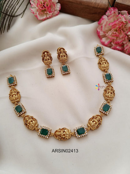 Emerald Stone and Lakshmi Idol Necklace