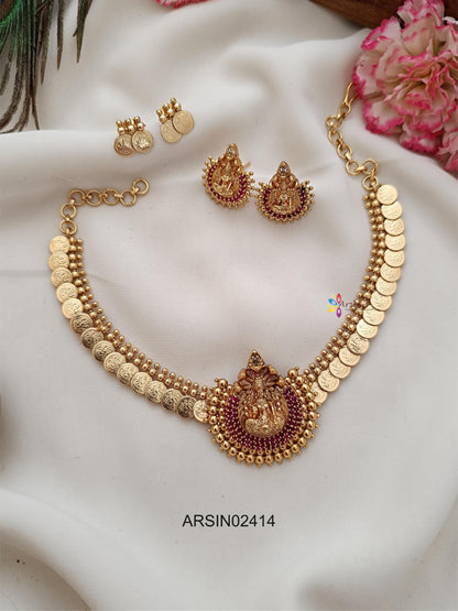Lakshmi Coin Kemp Stone Necklace