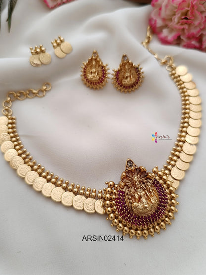 Lakshmi Coin Kemp Stone Necklace