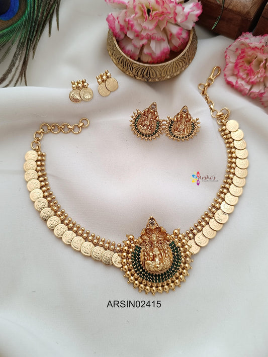 Lakshmi Coin Green Stone Necklace