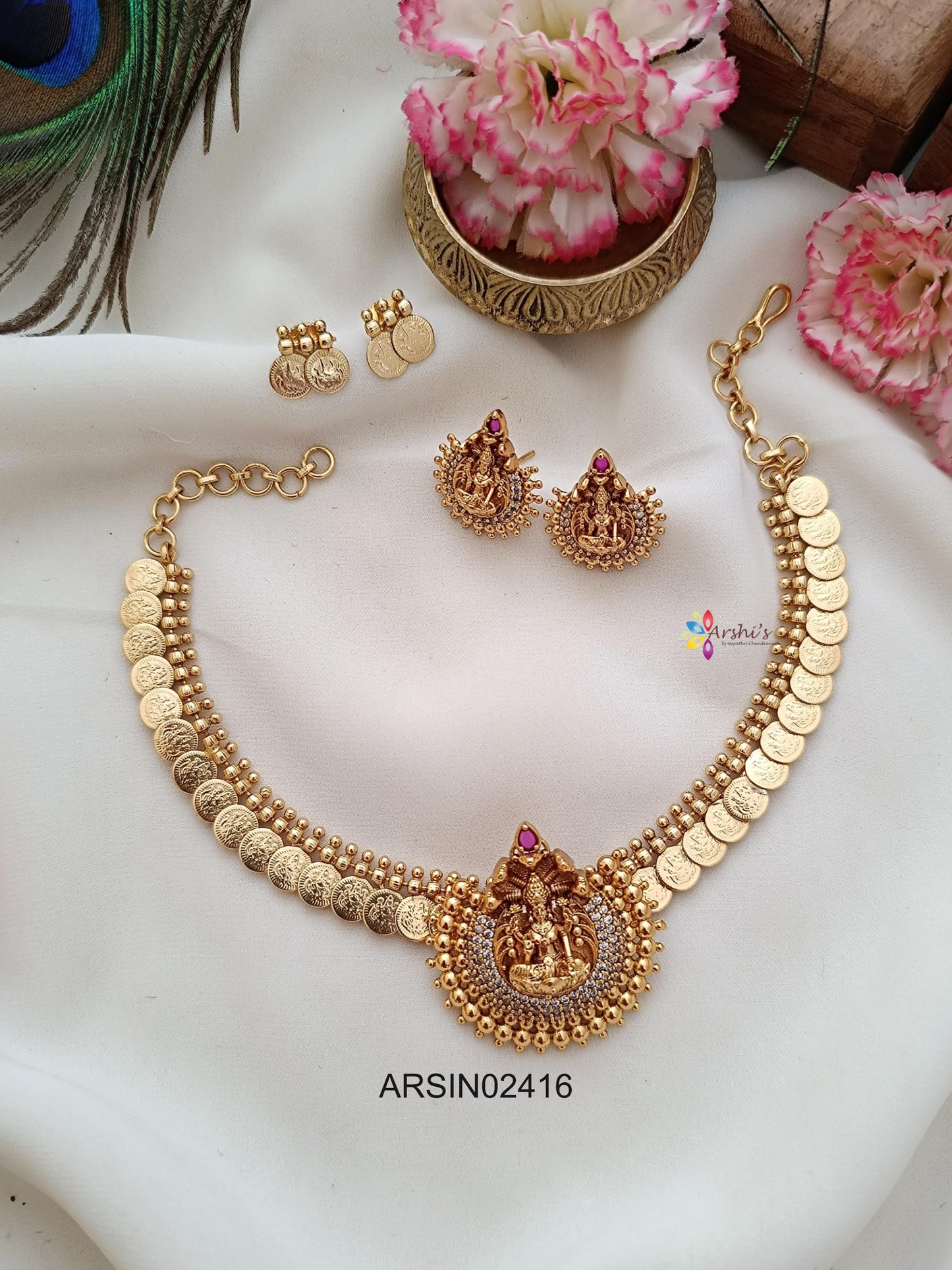 Lakshmi Coin White Stone Necklace
